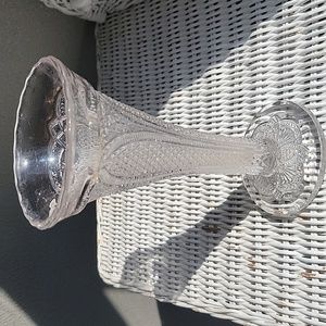 Vintage Pressed Glass 7" Bud Vase. Once Had Gold Around Rim. Remnants Remain.